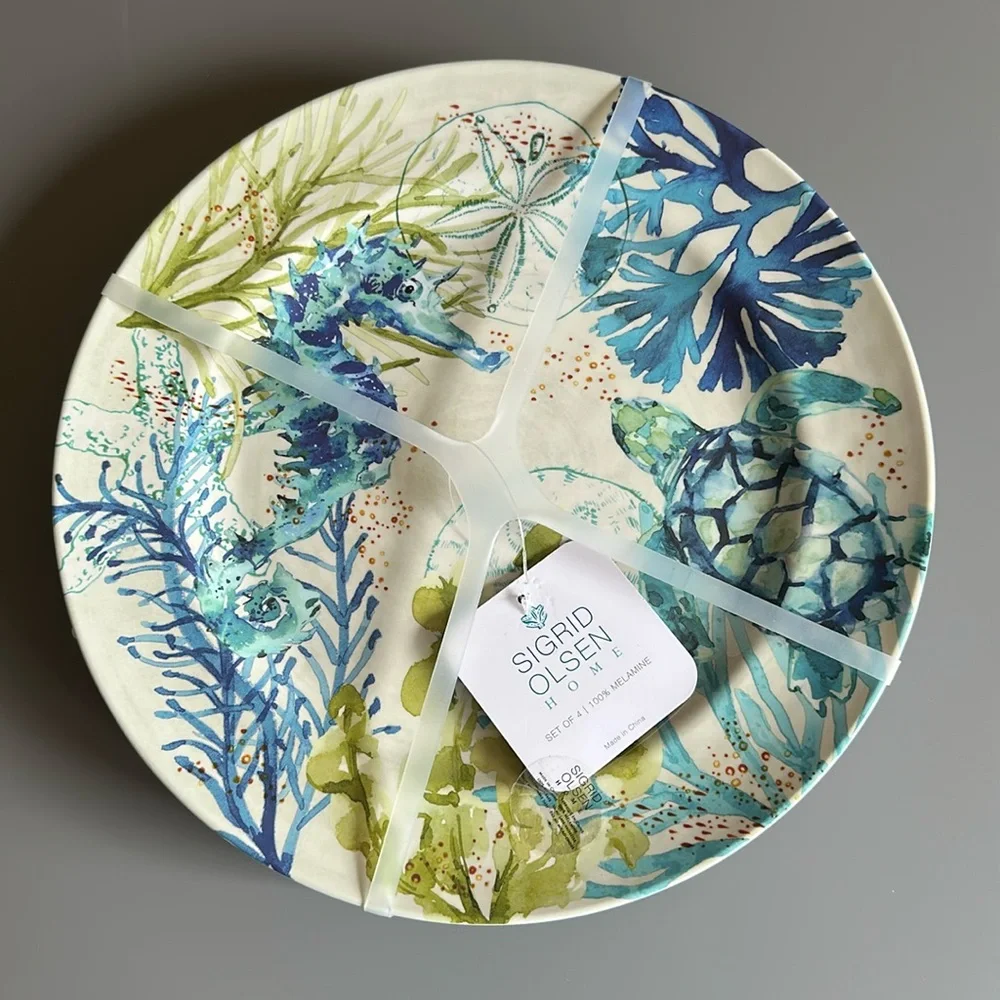 NWT SIGRID Olsen Melamine Sea Life Dinner Plates - set of four